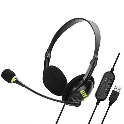 HelloCreate Computer Headset, USB Headset with Microphone, On-Ear Headphone with Mic Switch Volume Control for Desktop PC Laptop