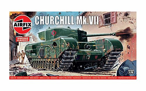 Airfix Quickbuild A01304V Air fix Vintage Classics Churchill MK VII Tank 1, 76 Military Ground Vehicle Plastic Model Kit, Gray, Multicolor
