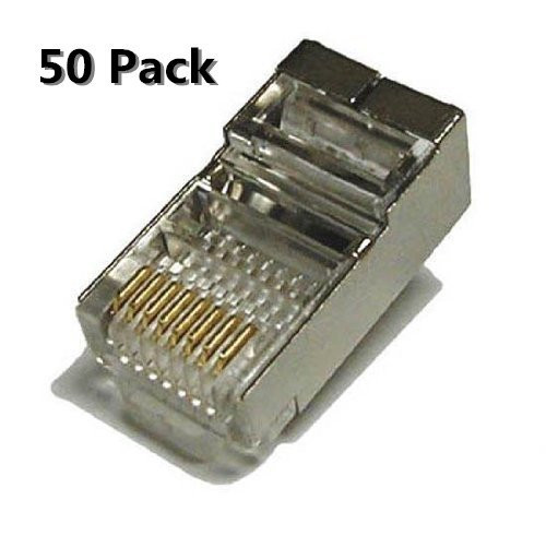 Inovat 50 Pack Metal Shielded RJ45 CAT5E Crimp Connector RJ-45 8P8C Ethernet Network CAT5E CAT Modular Network Cable Plug Connector