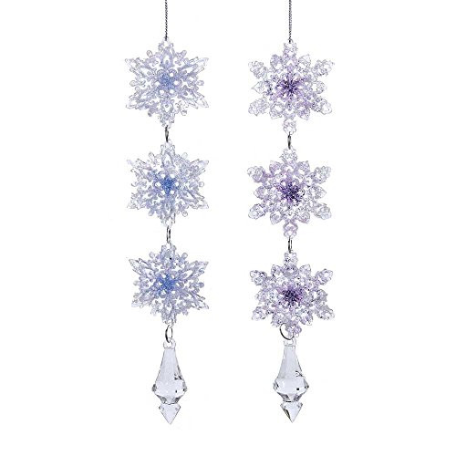 Kurt Adler 8.5-Inch Frost Kingdom Drop Set of 2 Snowflake Ornament Set, 2 Piece