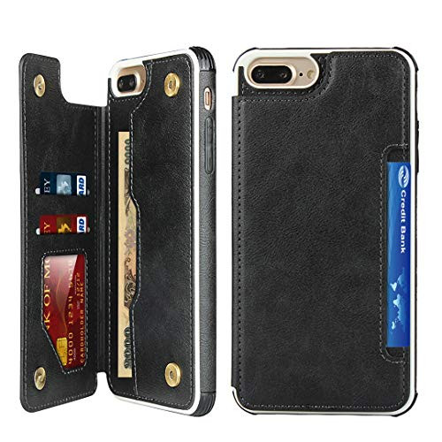 Cavor iPhone 6 Plus/6s Plus/7 Plus/ 8 Plus Case, Wallet Card Holder Case [4 Card Slots] [with Lanyard] PU Leather Flip Shockproof Cover for iPhone 6 Plus/6s Plus/7 Plus/ 8 Plus - Black