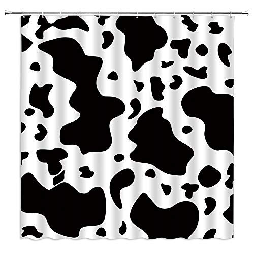 Black White Shower Curtain Creative Milk Cow Print Funny Farm Animal Skin Classic Farmhouse Weatern Vintage Rustic Bathroom Decor Quick Dry Fabric Curtain with 12 Hooks?70x70 Inch
