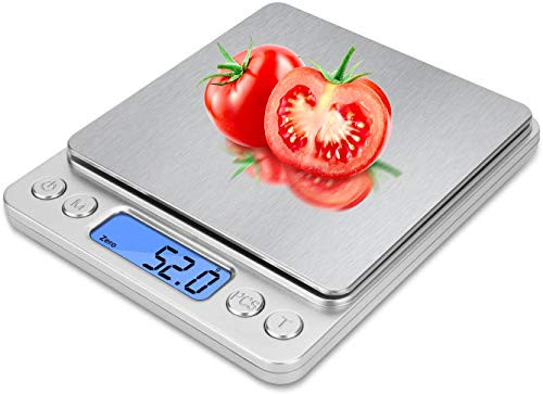 Food Scale, Kitchen Scale, High-Precision Sensor Digital Scale, 0.1g Precision, 0.1g/3kg, Stainless Steel LCD Display, Function Automatic Shutdown (AAA Battery, Silver)