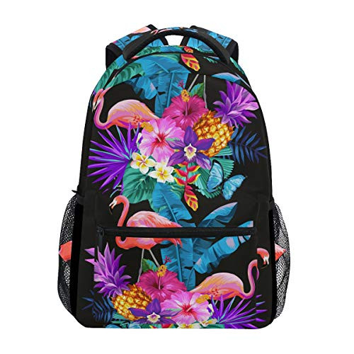 JOYPRINT Backpack Tropical Pineapple Flamingo Flower Shoulder Bag Daypack Travel Hiking for Boys Girls Men Women