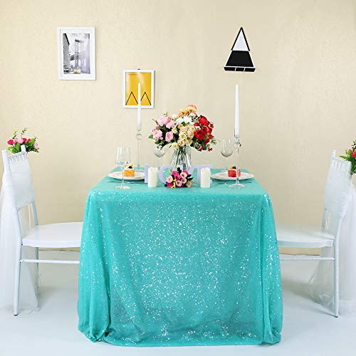 Zdada Aqua Green Sequin Tablecloth - 90inch by 132inch Glitter Sequin Tablecloth Bride Shower Sequin Tablecloth for Wedding