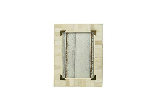 5 Elements Hand Crafted Table Picture Frame 5x7 Inches with Border Profile 1 Inches Made with Bone with Brass L Corners Photo Frame |Table Top Display | Home & Office Decoration Photo Frames - White