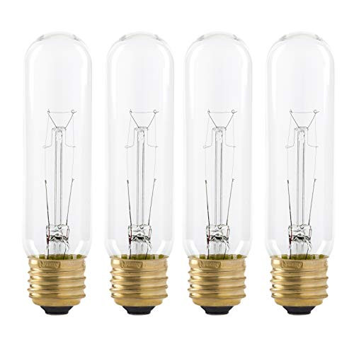 40 Watt T10 Clear Tubular Incandescent Light Bulb, 2700K Soft White, E26 Medium Base, 280 Lumens, 120V, (4 Pack)