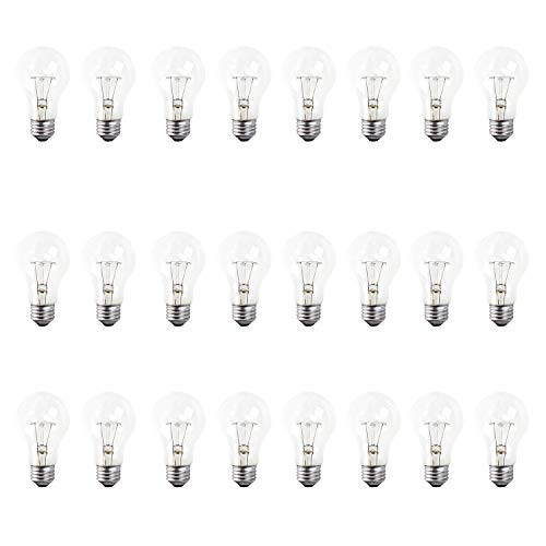 A19 Clear Incandescent Rough Service Light Bulb, 60 Watt, Long Life - 10000 Hours, 2700K Soft White, E26 Medium Base, 490 Lumens, 130V (24 Pack)