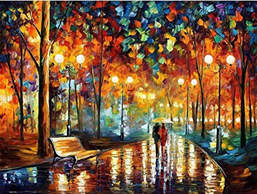 Losmmney Wooden Jigsaw Puzzles 1000 Pieces for Adults, Rainy Night Walk Romantic Painting Lover Jigsaw Puzzle Educational Large Difficult Puzzles Game