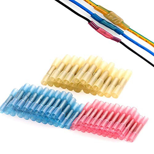 DIY, Connector,50pcs Heat Shrink,Butt Connectors Terminals - Waterproof, Automotive Marine Grade Electrical Terminals, Crimp Butt Splice Terminal Kit, 10-22 AWG Wire Connector Kit(3 Colors 3 Sizes)