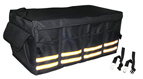 Trunk Organizer for SUV, Truck, Minivan Adjustable Compartments Foldable Portable Trunk Organizer with lid, Heavy Duty Durable Car Organizer, Removable Flexible Storage Groceries Bag (BLACK, 4 IN 1)