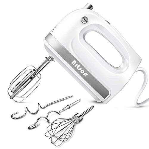 Hand Mixer Electric, Handheld Kitchen Mixers with 5 Stainless Steel Attachments, 5-Speed Max 400W Powerful Turbo for Hipping Mixing Cookies, Brownies, Cakes, Dough, Batters, Meringues