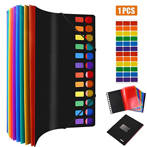 24 Pockets Expanding File Folder, Colour Accordion Pocket File Folders, A4 Letter Size File Organizer