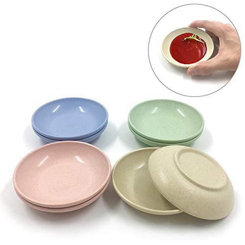 Shallow Bottom Wheat Straw Ketchup Sauce Dish, Dipping Bowls, Seasoning Dishes, Mustard Dish for Soy, Vinegar, Ketchup, BBQ Sauce (Pack of 8) (Multicolor)