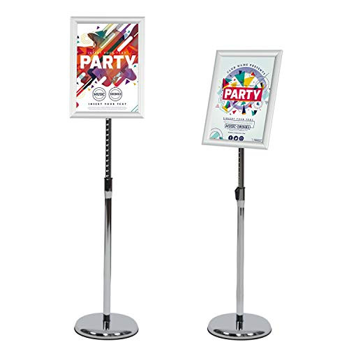 VAIIGO Pedestal Poster Sign Stand, Adjustable Aluminum 8.5 x 11 Floor Standing Sign Holder for Vertical and Horizontal View Sign Displayed, Silver