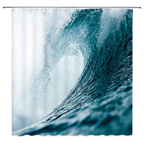 qianliansheji Sea Element Shower Curtain Ocean Wave Bathroom Shower Curtain Durable Resistant Waterproof with 12 Hooks 70X70