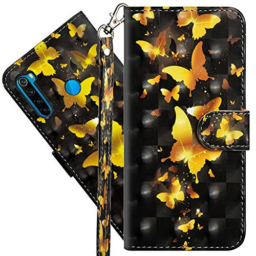 COTDINFORCA Xiaomi Redmi Note 8T Wallet Case, Redmi Note 8T Case Premium PU Leather 3D Creative Painted Effect Design Full-Body Protective Cover for Xiaomi Redmi Note 8T. PU- Golden Butterfly
