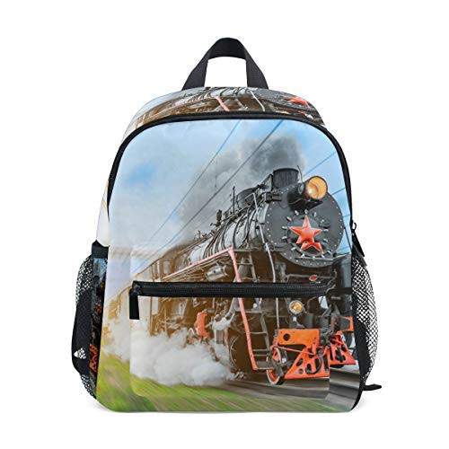 MOFEIYUE Kids Backpack Vintage Steam Locomotive Train School Bag Kindergarten Toddler Preschool Backpack for Boy Girls Children