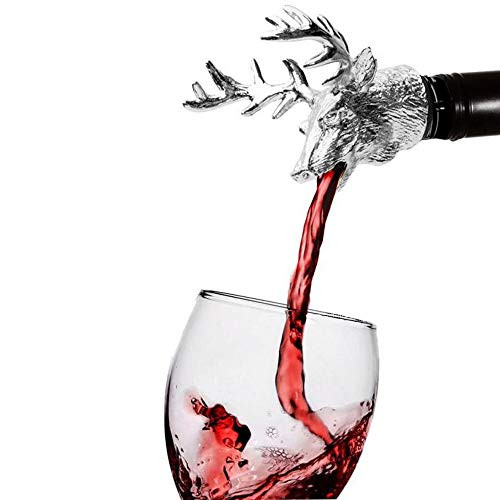Wine Stopper Pourer, Caliamary Metal Wine Aerator Pourer with Silicone Rubber Fitting, Christmas Deer Head Pourable Cute Wine Stopper, Wine Tools Gifts (Deer)