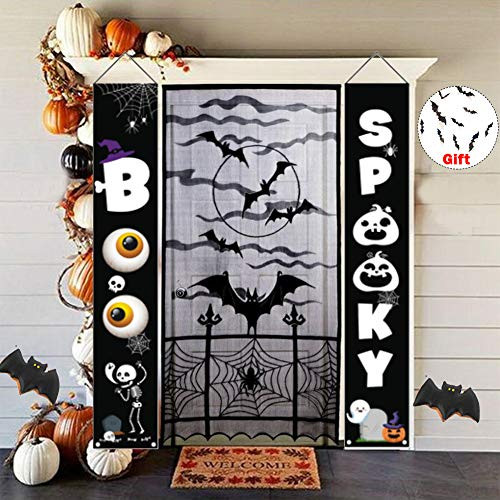 Lshylock Halloween Banners Spooky Boo,Halloween Decorations Outdoor,Boo and Spooky Halloween Signs for Front Door or Indoor Home Decor,Porch Decorations,Halloween Welcome Signs