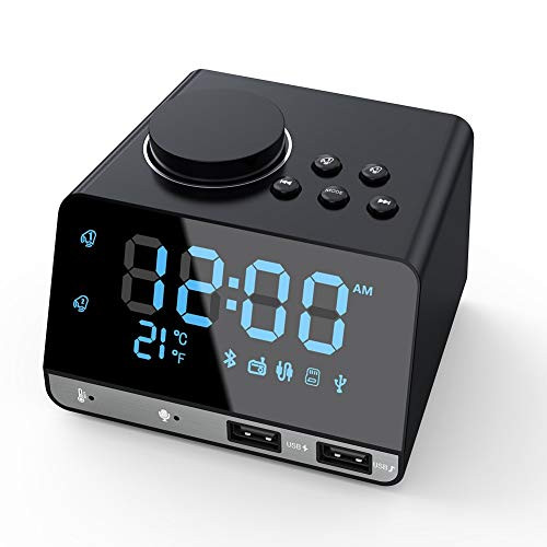 ESHOWEE Digital Alarm Clock, Dual Alarm Clock for Bedroom, Dual USB Charging Ports, Automatic Shutdown, Sleep Timer for Office, Desk, Travel
