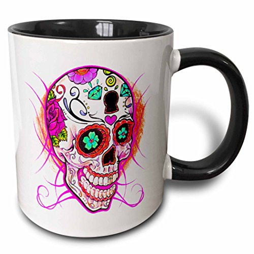 3dRose 193528_4 Diamond Sugar Skull Pink Two Tone Mug 11 oz Black