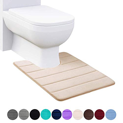 Buganda Memory Foam Contour Toilet Bath Rug, U-Shaped Non Slip Absorbent Thick Soft Washable Bathroom Rugs, Floor Carpet Bath Mat for Bathroom Sink Toilet (20" x 24", Beige)