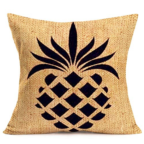 ShareJ Hollow Pineapple Creative Design Cotton Linen Decorative Throw Pillow Case Cushion Cover for Sofa Couch 18" x 18", Black