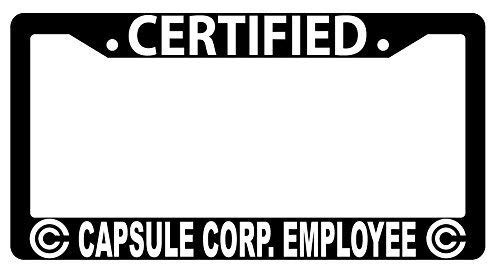 BIN SHANG Certified Capsule Corp Employee Black Metal License Plate Frame Dragon Ball BIN SHANG Certified Capsule Corp Employee Black Metal License Plate Frame Dragon Ball