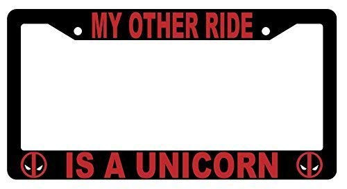 First Rober My Other Ride is A Unicorn Black Metal License Plate Frame Deadpool First Rober My Other Ride is A Unicorn Black Metal License Plate Frame Deadpool