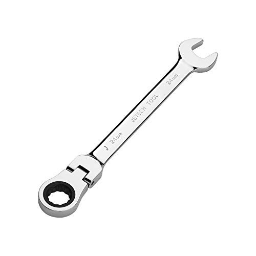 Jetech 24mm Flexible Head Gear Wrench, Industrial Grade Flex Ratcheting Spanner Made with Forged, Heat-Treated Cr-V Alloy Steel, Full Polished 12 Point Flex-Head Ratchet Combination Wrench, Metric