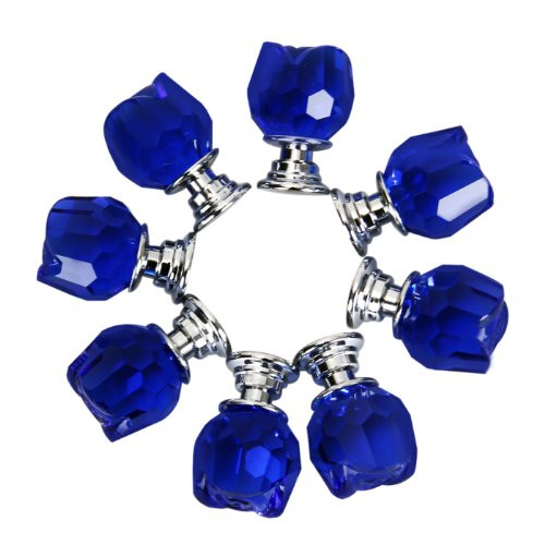 4PCS/LOT Crystal Glass Door Knobs Cabinet Pulls Cupboard Handles Drawer Knobs Wardrobe Home Hardware Rose Shaped Blue Diameter 20mm