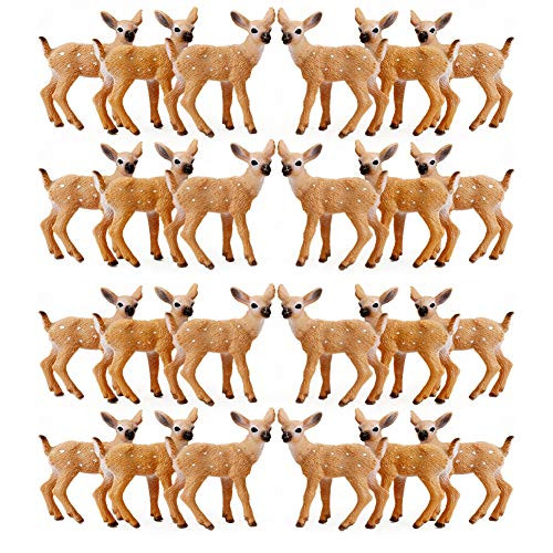 RESTCLOUD 24Pcs Deer Figurines Cake Toppers, Deer Toys Figure, Small Woodland Animals Set of 24 Fawn