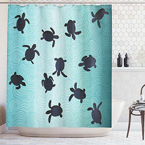 Polyester Bathroom Shower Curtains 36'' x 72'', Baby Sea Turtles Swimming Silhouette from The Bottom of Ocean Underwater, Waterproof Durable Fabric Bathtub Curtains Set with Hooks Bathroom Decor Polyester Bathroom Shower Curtains 36'' x 72'', Baby Sea Turtles Swimming Silhouette from The Bottom of Ocean Underwater, Waterproof Durable Fabric Bathtub Curtains Set with Hooks Bathroom Decor