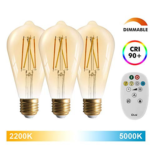 3 Packs LUTEC ST21 E26 Edison Light Bulbs Vintage Light Bulbs Retro Light Bulbs for Vintage Lamps and Fixtures - 700LM 7.5W 2200-5000K Clear Glass Edison Light Bulb