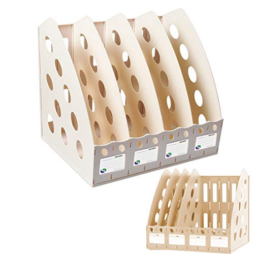 Lemical Large Capacity Desktop Magazine File Organizer Holder New Fashion 4 Compartments Business File Organiser Sturdy File Folder Storage Box Data Documents Dividers File Frame Rack Office Supplies