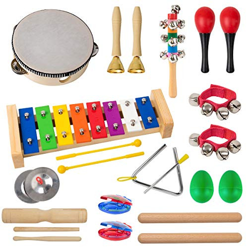 Toddler Musical Instruments -Kmise 20 Pcs baby musical Toys Drum set Percussion Instruments for kids Preschool Educational & Fun with Xylophone Tambourine