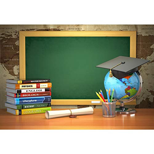 CSFOTO Back to School Backdrop 7x5ft Online Teaching Background for Photography Online Course Decor Books Blackboard Tellurion Graduation Cap Homecoming Student Photo Polyester Wallpaper