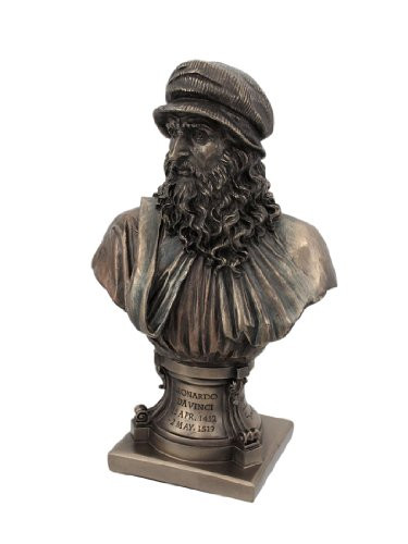 Italian Renaissance Artist Leonardo Da Vinci Figurine 9 1/8 Inch Bronze Resin Stone Bust Statue
