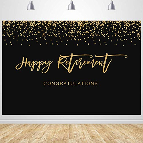 Sensfun Fabric 7x5ft Happy Retirement Backdrop for Party Decorations Photography Pictures Black and Gold Glitter Officially Congrats Retire Background Retired Prom Ceremony Decor Banner Photo Booth