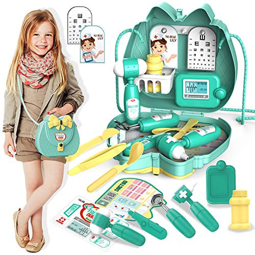 Kids Doctor Kit Playset Bag for Girls Boys - Pretend Toys Medical Doctor's Equipment for Toddlers Preschoolers Gift