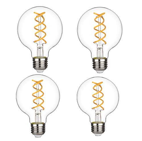 G80(G25) LED Globe Edison Bulb, Antique Flexible Spiral LED Filament Light Bulb, 8W Equivalent to 60W, 4000K Neutral White,Dimmable 800LM, E26 Base, CRI80,Clear Glass?8W-4000K-4 Pack).