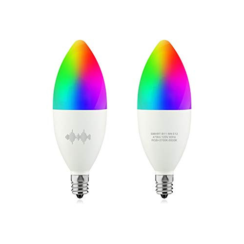 Helloify B11 LED Smart, WiFi Light Candelabra Bulb Works with Amazon Alexa Google Home, RGBCW Color Changing, Cool Warm White Dimmable, No Hub Required, 40W Equivalent, RGB+2700K-6500K, 2 Pack