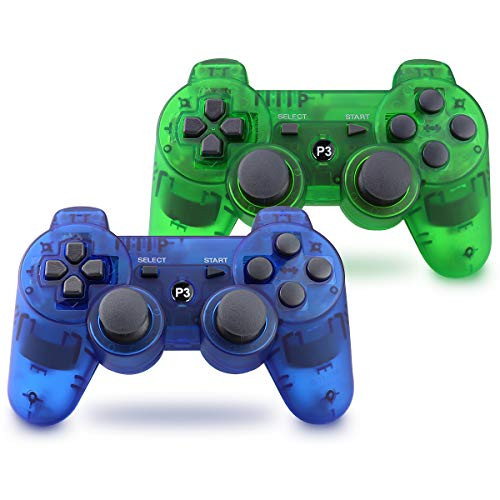 Vinklan PS3 Controller Wireless Double Shock Gamepad for Playstation 3, Six-Axis Wireless PS3 Controller with Charging Cable (Sapphire Blue & Jungle Green)