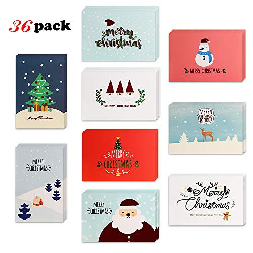 Merry Christmas Greeting Cards with Envelopes(36pack),Konsait Winter Holiday Christmas Greeting Cards Notes Cards Folded for Family Friends Gifts Box Christmas Party Favor Supplies Invitation