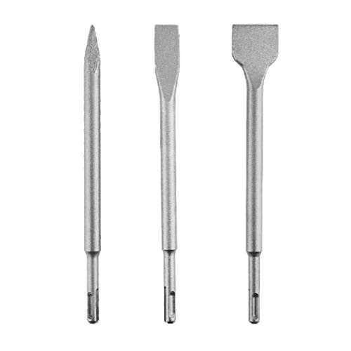 SDS-Plus Chisel Set for Rotary Hammer, SUNGATOR 3-Piece Including Flat Chisel, Point Chisel and Scaling Chisel, Fast Removal for Tile, Concrete, Flooring, Brick and other Masonry Work