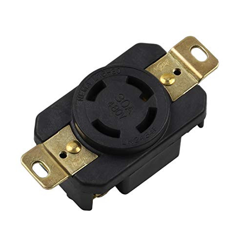 Nema L16-30R 30A 480V 3 Pole 4 Wire Industrial Grade Locking Female Receptacle Connector, Industrial Twist Lock L16-30R 30-Amp 480V Generator Receptacle. LK-2434F