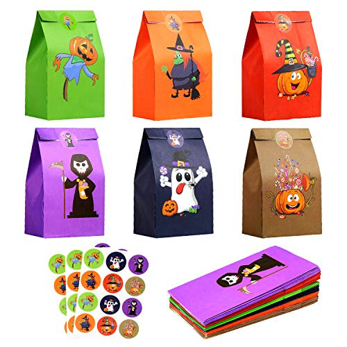 LOKIPA 24 Pack Halloween Paper Treat Bags, Trick or Treat Candy Goodie Gift Bags with Stickers for Halloween Party Favor Supplies (6 Designs) LOKIPA 24 Pack Halloween Paper Treat Bags, Trick or Treat Candy Goodie Gift Bags with Stickers for Halloween Party Favor Supplies (6 Designs)