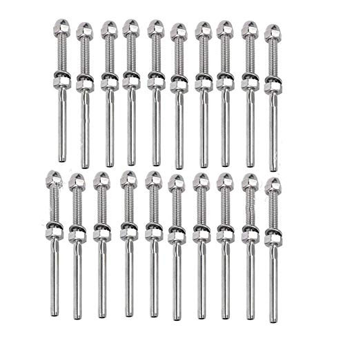 20 Pack Cable Railing Swage Threaded Stud Tension End Fitting Terminal for 1/8" Cable Deck Railing Hand Swage T316 Stainless Steel Marine Grade