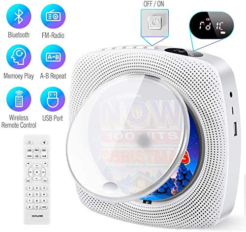 Portable CD Player, Comter Wall Mountable CD Music Player with Built-in HiFi Speakers, Home Audio Boombox with FM Radio,USB MP3 Music Player, 3.5mm Headphone Jack AUX, Remote Control Input Output